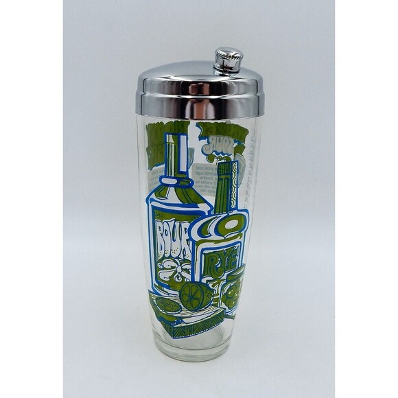 Hazel Atlas Large Cocktail Shaker MCM Whiskey Sour Bloody Mary Green White - Picture 1 of 9